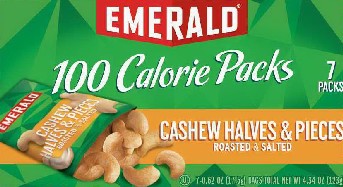 Emerald 100 Calorie Pack Roasted & Salted Cashew Halves & Pieces 제품사진 #1