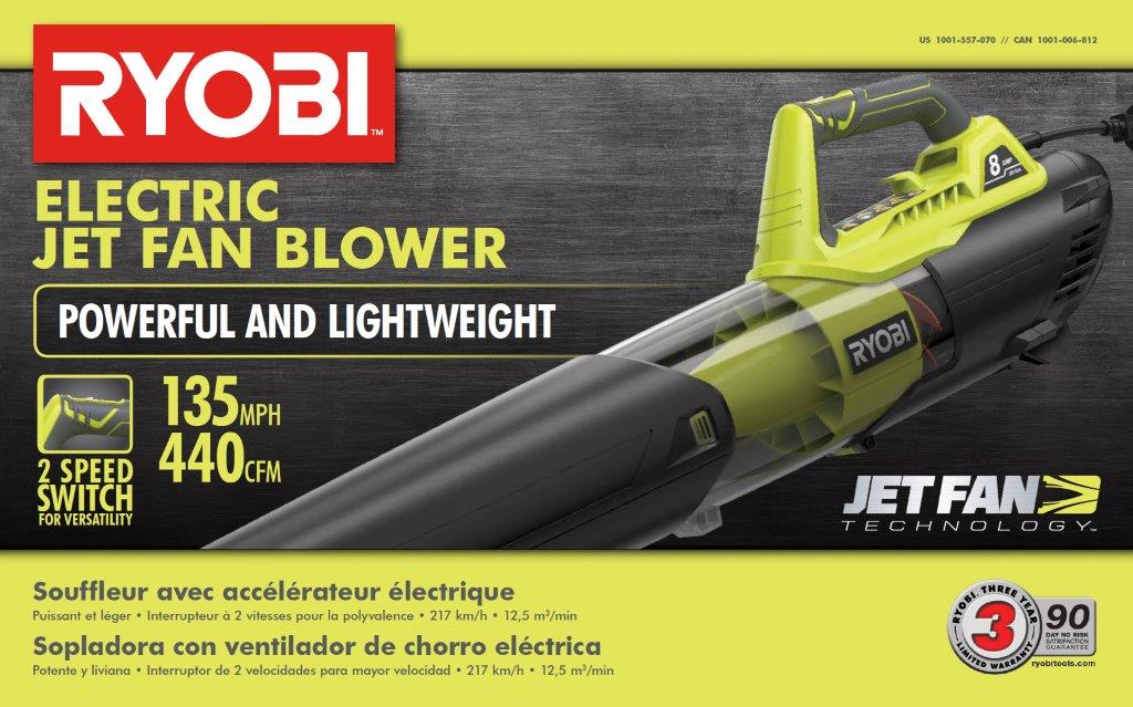 Ryobi 8amp Electric Jet Fan Blower 제품사진 #2