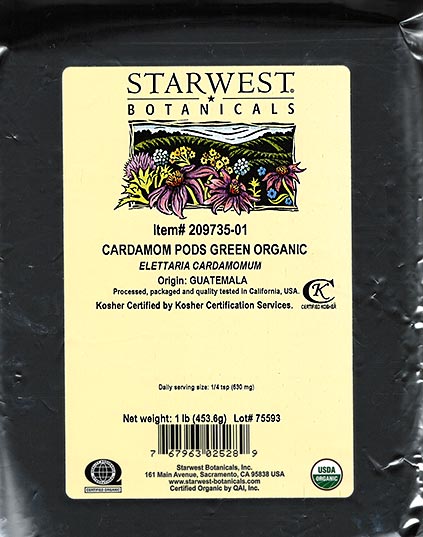 Starwest Botanicals Organic Cardamom Pods Green (Whole) 제품사진 #1