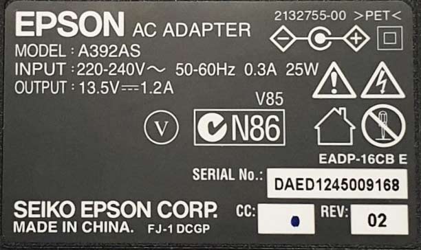 Epson Perfection V30, V300 Photo, V33, V330 Photo, V37, V370 (어댑터 모델번호: EADP-16CB E) 제품사진 #2