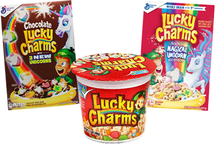 (1) LUCKY CHARMS CEREALS ORIGINAL, (2) LUCKY CHARMS CEREAL CUP, (3) LUCKY CHARMS CHOCOLATE CEREAL 제품사진 #1