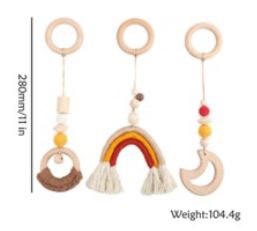 MamiHome Baby Wooden Pendant Play Gym Toys BPA Free Wooden Teether Rodent Animal Interactive Stroller Hanging Bed Bell 제품사진 #1