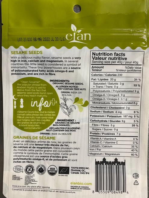 Elan Organic sesame whole seeds 제품사진 #2
