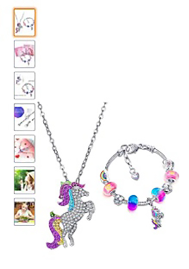 Hicarer Glitzerndes Einhorn-Armband-Halsketten-Set mit glitzernden Kristallen, mit Grußkarte, Geschenkbox 제품사진 #3