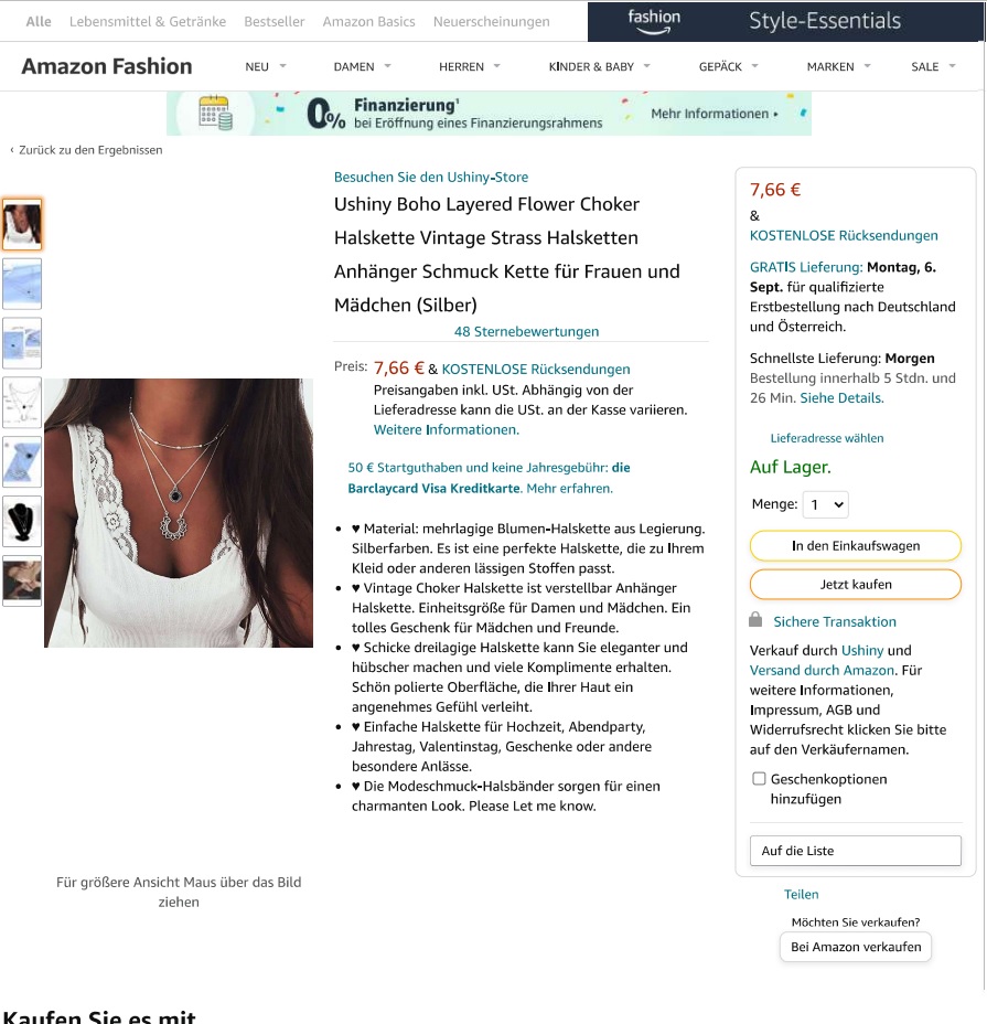 Ushiny Boho Layered Flower Choker Halskette Vintage Strass Halsketten Anhanger Schmuck Kette 제품사진 #4