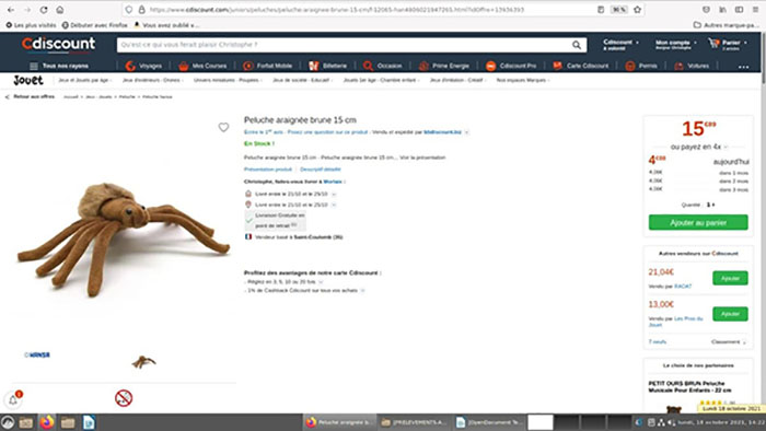 HANSA 갈색 및 검정색 거미 봉제인형 15 cm 제품사진 #3