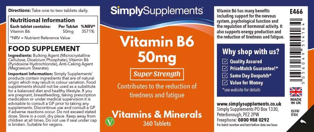 SimplySupplements Vitamin B6 50mg 제품사진 #2