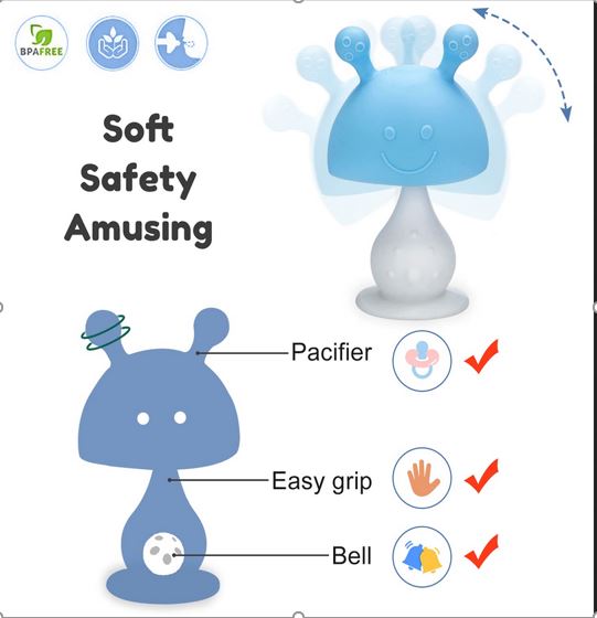 Mushroom Teether Toys for Newborn Babies, Toddlers, Infants, Relieve Sore Gum - BPA-Free Chew Toy 제품사진 #2