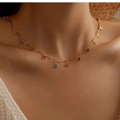 Collier En Alliage Dore Ou Argente Avec Pendentif En Franges Et Strass Boheme, Chaine De Clavicule A 제품사진 #1
