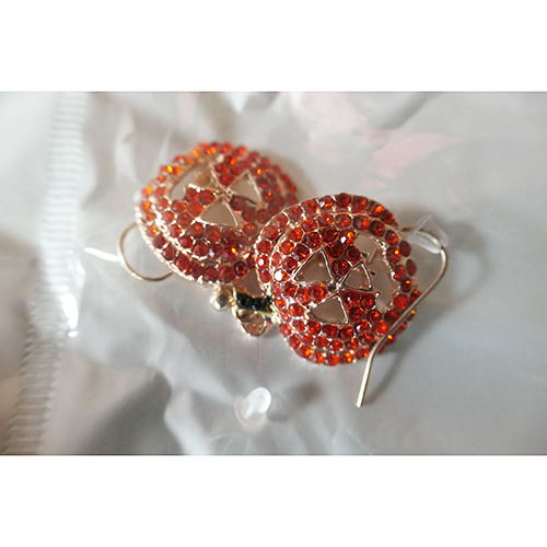 ORAZIO 4pcs Halloween Schmuck Set Thanksgiving Kurbis Ring Halskette Ohrringe fur Frauen Strass Hak 제품사진 #2