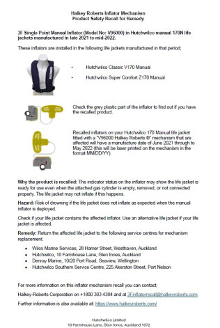 Hutchwilco Classic 170N Manual Inflatable Lifejacket 제품사진 #4