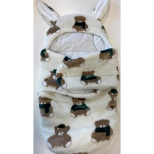 White Teddy Bear Print Baby Sleeping Bag with Bunny Ears 제품사진 #1