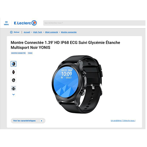 Montre Connectee 1.39' Hd Ip68 Ecg Suivi Glycemie Etanche Multisport Noir 제품사진 #1