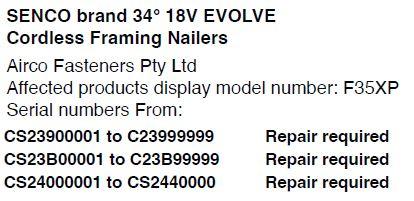 o 제품명 : SENCO F35XP Cordless 34-degree nail gun 제품사진 #2